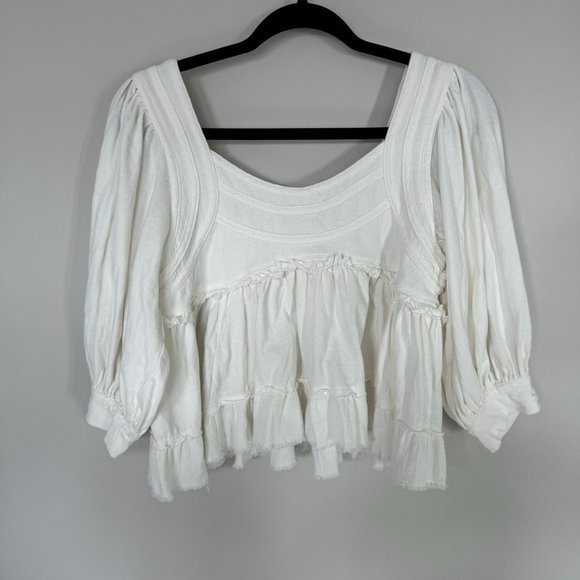 Free People We the Free ivory color peasant style balloon sleeve blouse top XS - Picture 6 of 12